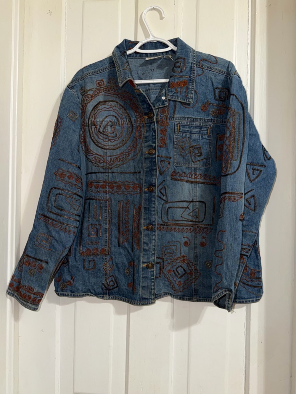Women's plus size 3X chicos Embroidered Pattern Blue Denim Jacket